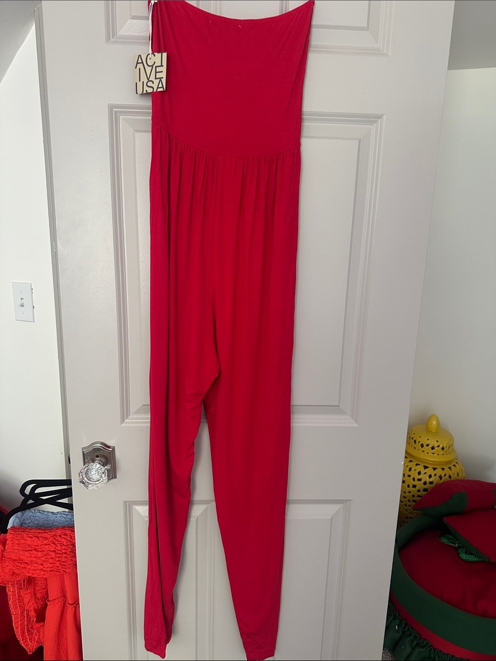Active USA Strapless Red Jumpsuit